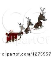Poster, Art Print Of 3d Christmas Reindeer Flying Santa In A Sleigh Over White