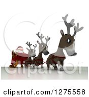 Poster, Art Print Of 3d Christmas Reindeer Walking Santa In A Sleigh Over White