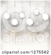 Poster, Art Print Of Christmas Background Of 3d Suspended White Ornaments Over Snowflakes And Bokeh