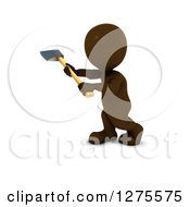 Poster, Art Print Of 3d Brown Worker Man Using An Axe On A White Background