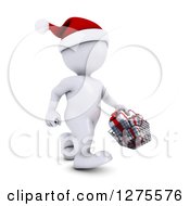 Poster, Art Print Of 3d White Man Christmas Shopping And Carrying A Basket Of Gifts
