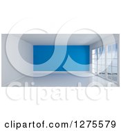 3d Empty Room Interior With Floor To Ceiling Windows And A Blue Wall