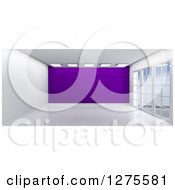 Poster, Art Print Of 3d Empty Room Interior With Floor To Ceiling Windows And A Purple Wall
