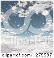 3d Snowy Winter Landscape With Blue Sky And Clouds