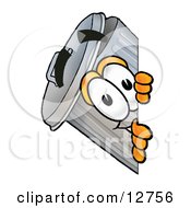 Clipart Picture Of A Garbage Can Mascot Cartoon Character Peeking Around A Corner
