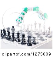 Poster, Art Print Of 3d Green And White Robot Arm Playing Chess