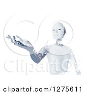 Poster, Art Print Of 3d Futuristic Android Robot Holding Out A Hand Over White