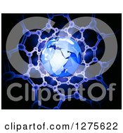 Clipart Of A 3d Blue Earth In A Carbon Nanotube Structure On Black Royalty Free Illustration
