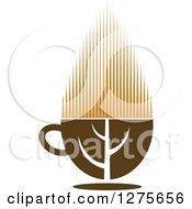 Clipart Of A Leafy Brown Tea Cup 14 Royalty Free Vector Illustration