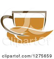 Clipart Of A Leafy Brown Tea Cup 15 Royalty Free Vector Illustration