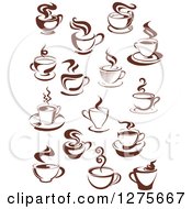 Poster, Art Print Of Dark Brown And White Steamy Coffee Cups 2