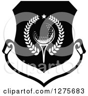 Clipart Of A Black And White Golf Ball And Tee Shield With A Blank Banner Royalty Free Vector Illustration by Vector Tradition SM