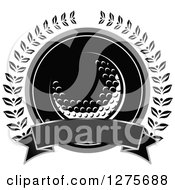 Clipart Of A Round Grayscale Golf Ball And Banner In A Wreath Royalty Free Vector Illustration