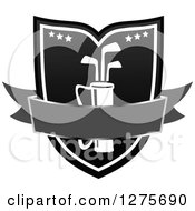 Clipart Of A Grayscale Golf Club And Star Shield With A Banner Royalty Free Vector Illustration