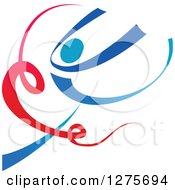 Clipart Of A Gradient Blue And Red Ribbon Dancer Leaping Royalty Free Vector Illustration