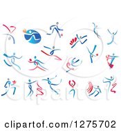Blue And Red Athletic And Dancing Ribbon People