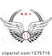 Poster, Art Print Of Winged Baseball In A Wreath With Red Stars