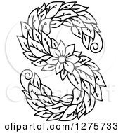 Poster, Art Print Of Black And White Floral Capital Letter S With A Flower