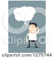 Poster, Art Print Of White Businessman Scratching His Head And Thinking Over Blue