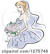 Poster, Art Print Of Blond Bride In A Periwinkle Dress With Pink Flowers