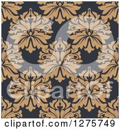 Clipart Of A Seamless Pattern Background Of Tan Damask On Blue Royalty Free Vector Illustration