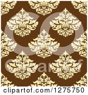 Poster, Art Print Of Seamless Pattern Background Of Yellow Damask On Brown