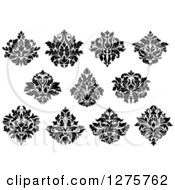 Clipart Of Black And White Arabesque Damask Designs 7 Royalty Free Vector Illustration