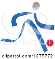 Clipart Of A Blue Ribbon Person Playing Soccer Or Basketball Royalty Free Vector Illustration