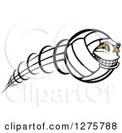 Clipart Of A Grinning Volleyball Character Mascot Flying In Profile Royalty Free Vector Illustration