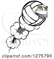 Poster, Art Print Of Grinning Volleyball Character Mascot Shooting Off In Profile