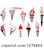 Clipart Of Black Torches With Red Flames 2 Royalty Free Vector Illustration