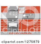 Clipart Of A Red And Gray Kitchen Interior With Text Royalty Free Vector Illustration by Vector Tradition SM