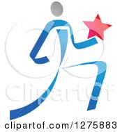 Poster, Art Print Of Blue And Gray Ribbon Person Running With A Star