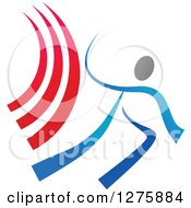 Poster, Art Print Of Blue And Gray Ribbon Person With Red Swooshes