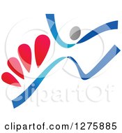 Poster, Art Print Of Blue And Red Ribbon Person Jumping