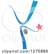 Poster, Art Print Of Blue And Gray Ribbon Person Cartwheeling With A Star