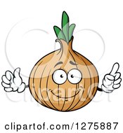 Clipart Of A Happy Yellow Onion Character Holding Up A Finger Royalty Free Vector Illustration