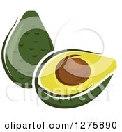 Clipart Of A Halved And Whole Avocado Royalty Free Vector Illustration