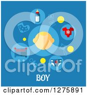 Clipart Of A Face With Baby Icons Over Boy Text On Blue Royalty Free Vector Illustration