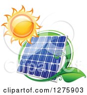 Poster, Art Print Of Shining Sun And Solar Panel Encircled With A Swoosh And Green Leaves 2