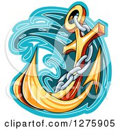 Clipart Of A Golden Ships Anchor And Chain With A Splash Royalty Free Vector Illustration by Vector Tradition SM