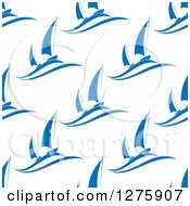 Poster, Art Print Of Seamless Pattern Background Of Blue Sailboats On White