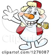 Poster, Art Print Of Happy Snowman Smoking A Pipe And Waving