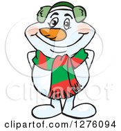 Poster, Art Print Of Happy Snowman In A Scarf And Ear Muffs