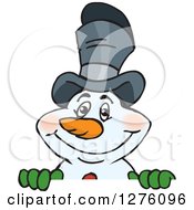 Poster, Art Print Of Happy Snowman Wearing A Top Hat And Peeking Over A Sign