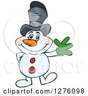 Poster, Art Print Of Friendly Waving Snowman Wearing A Top Hat