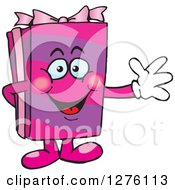 Poster, Art Print Of Happy Pink Gift Character Waving