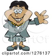 Clipart Of A Happy Black Businesswoman Waving Royalty Free Vector Illustration
