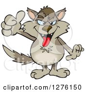 Clipart Of A Grinning Wolf Holding A Thumb Up Royalty Free Vector Illustration