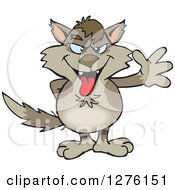 Clipart Of A Grinning Wolf Waving Royalty Free Vector Illustration